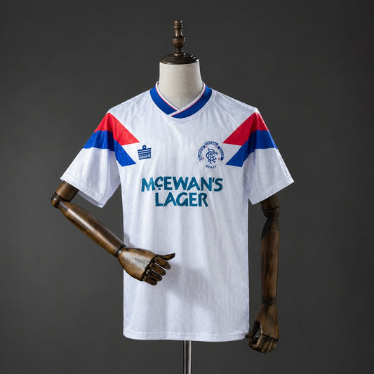 Camisola Rangers FC 1991-92 Alternativa Branca Versão Adepto