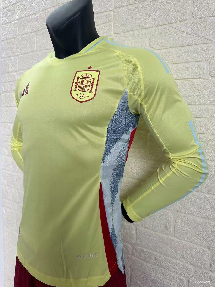 Camisola Manga Comprida Espanha 2024 Alternativa Amarela Versão Jogador