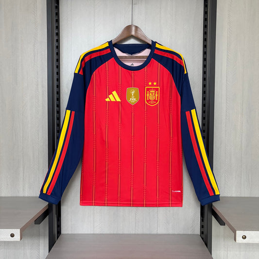 Camisola Manga Comprida Espanha 2026 Principal 2 Estrelas Campeão Versão Adepto