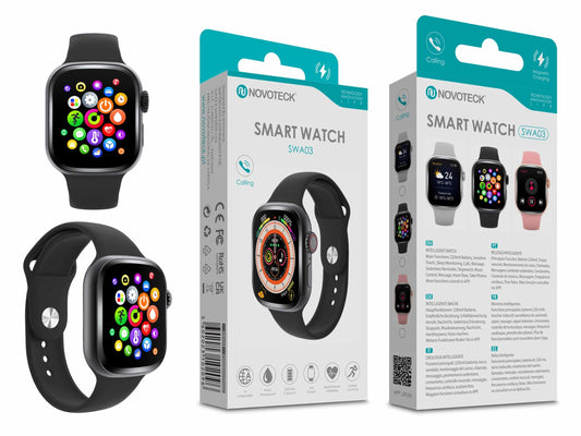 Smartwatch Negro SWA03 – Monitoramento de Saúde, Notificações (Entrega Imediata)
