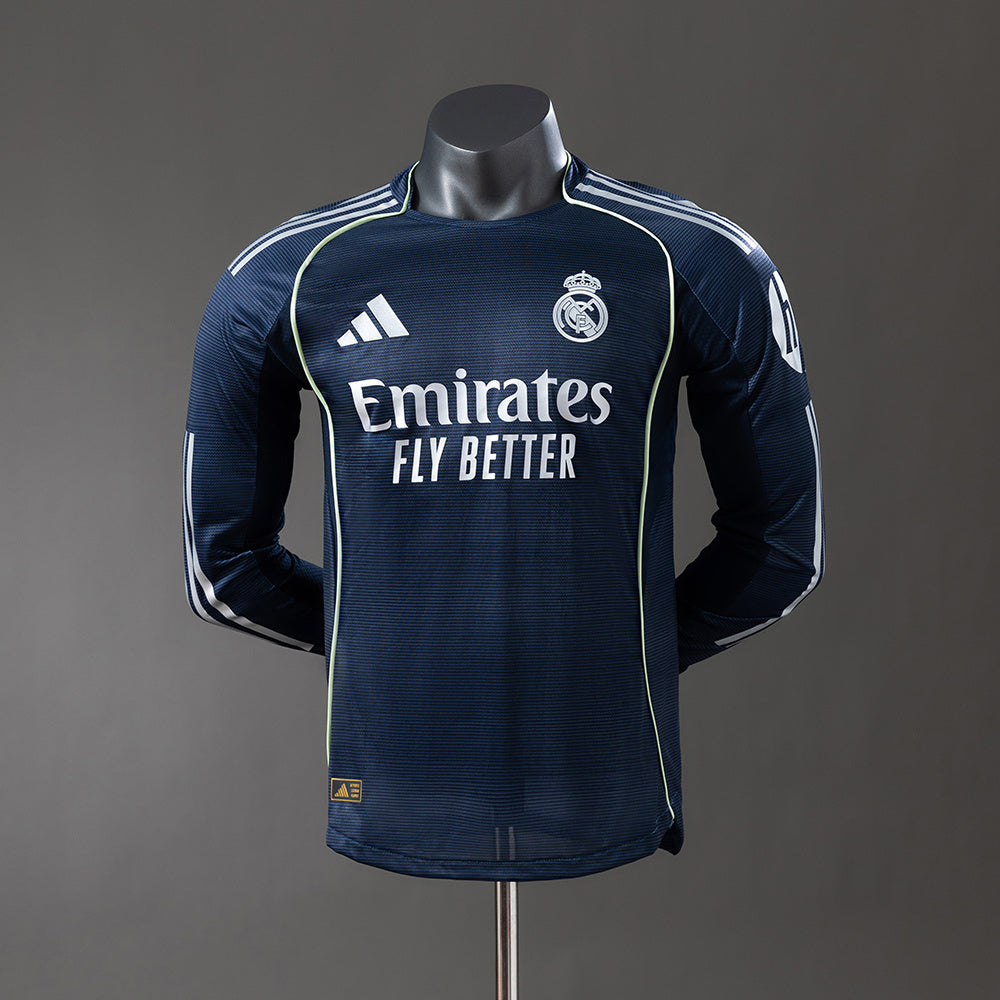 Camisola Manga Comprida Real Madrid CF 2025-26 Alternativa Azul Escura Versão Jogador