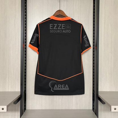 Camisola SC Corinthians 2025-26 Alternativa Preta/Laranja Versão Adepto Todos Patrocinadores