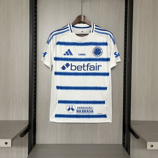 Camisola Cruzeiro EC 2025-26 Alternativa Branca Versão Adepto Todos Patrocinadores