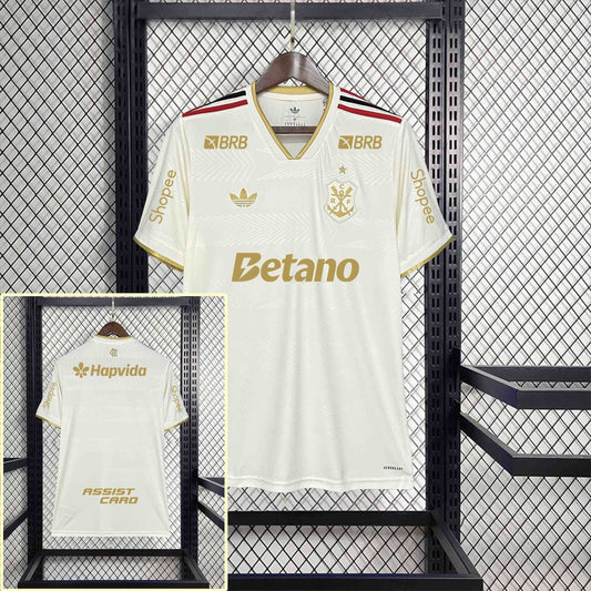 Camisola CR Flamengo 2025-26 Alternativa Amarela Versão Adepto Todos Patrocinadores