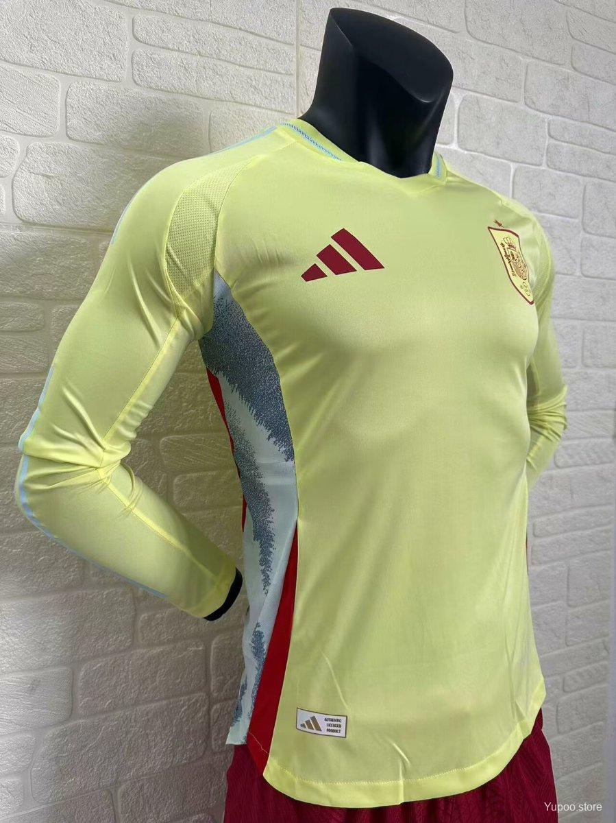 Camisola Manga Comprida Espanha 2024 Alternativa Amarela Versão Jogador