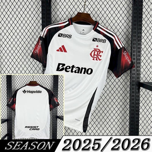 Camisola CR Flamengo 2025-26 Alternativa Branca Versão Adepto Todos Patrocinadores