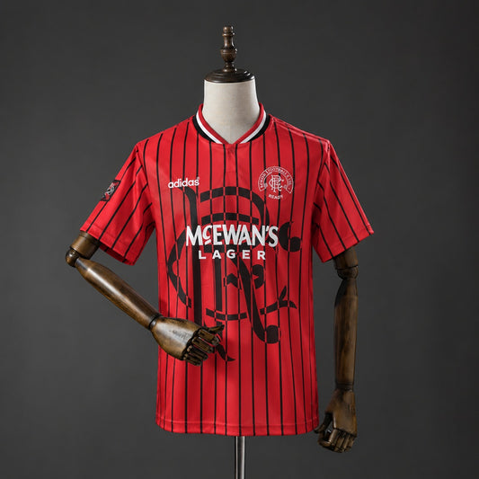 Camisola Rangers FC 1994-95 Alternativa Vermelha Versão Adepto