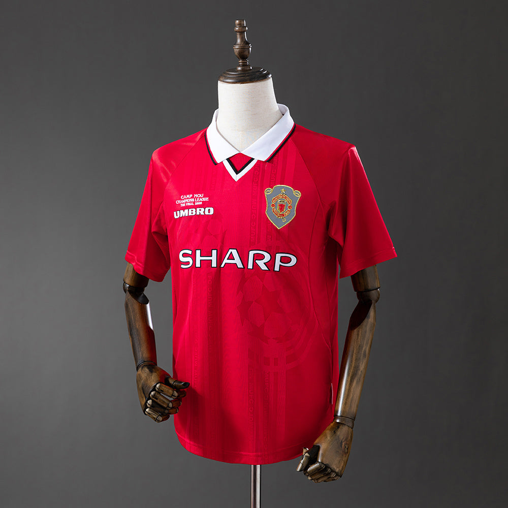 Camisola M-UNITED 1999-00 Principal Final UCL Versão Adepto