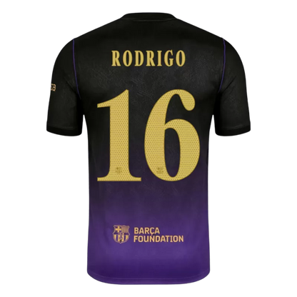 Camisola FC Barcelona 2026-27 Alternativa Roxa UCL Versão Adepto RODRIGO #16