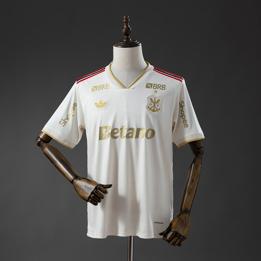 Camisola CR Flamengo 2025-26 Alternativa Amarela Versão Adepto Todos Patrocinadores