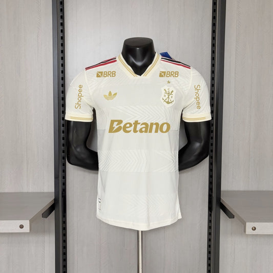 Camisola CR Flamengo 2025-26 Alternativa Amarela Versão Jogador Todos Patrocinadores