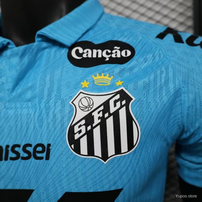 Camisola Santos FC 2025-26 Alternativa Azul Versão Jogador Todos Patrocinadores