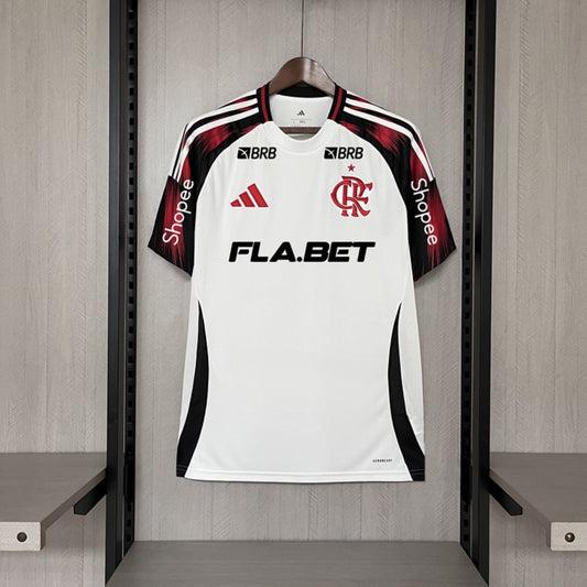 Camisola Flamengo 2025-26 Alternativa Branca Versão Adepto Todos Patrocinadores