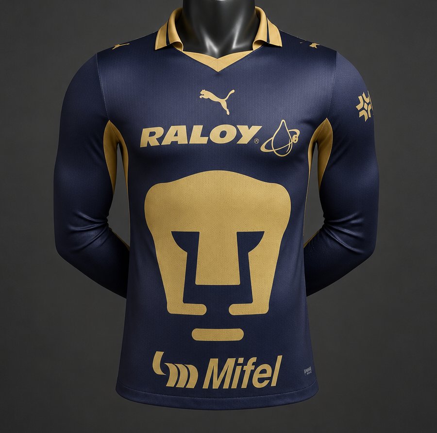 Camisola Manga Comprida UNAM Pumas 2026-27 Alternativa Azul Versão Jogador