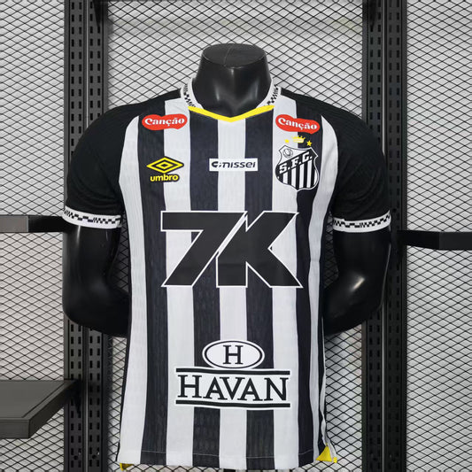 Camisola Santos FC 2025-26 Alternativa Preta/Branca Versão Jogador Todos Patrocinadores