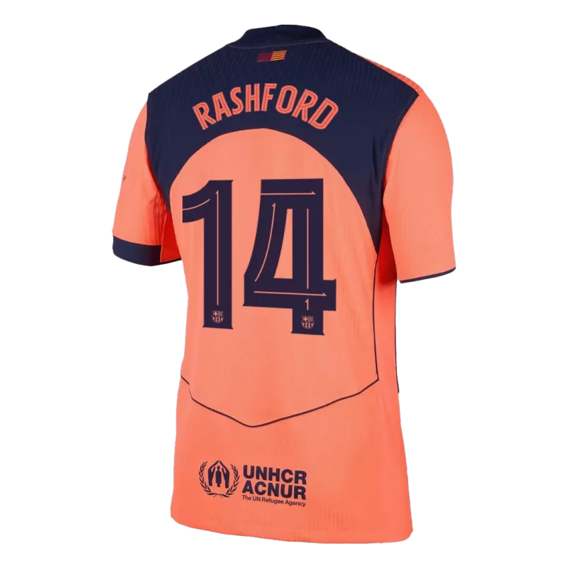 Camisola FC Barcelona 2025-26 Alternativa Laranja UCL Versão Adepto RASHFORD #14
