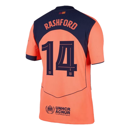 Camisola FC Barcelona 2025-26 Alternativa Laranja UCL Versão Adepto RASHFORD #14