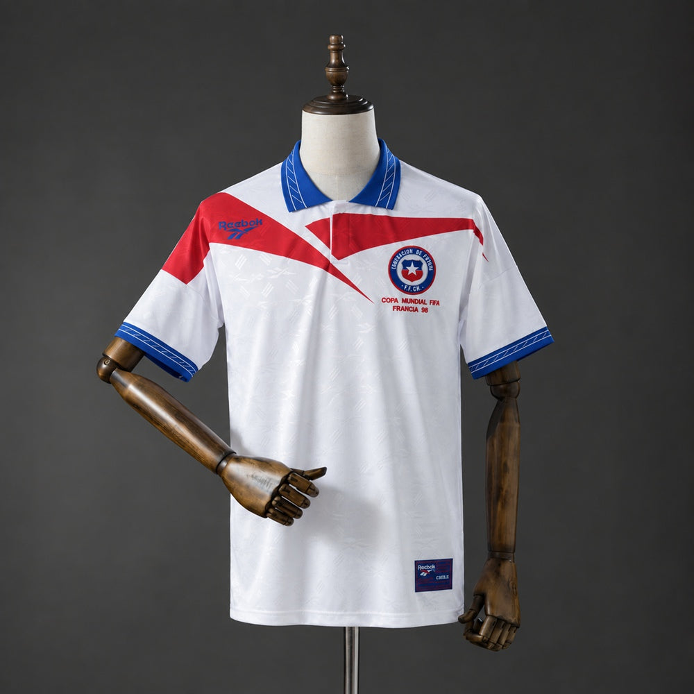 Camisola Chile 1998 Alternativa Branca Versão Adepto