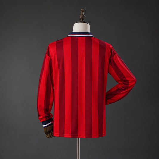 Camisola Manga Comprida Inglaterra 1998 Alternativa Vermelha Versão Adepto