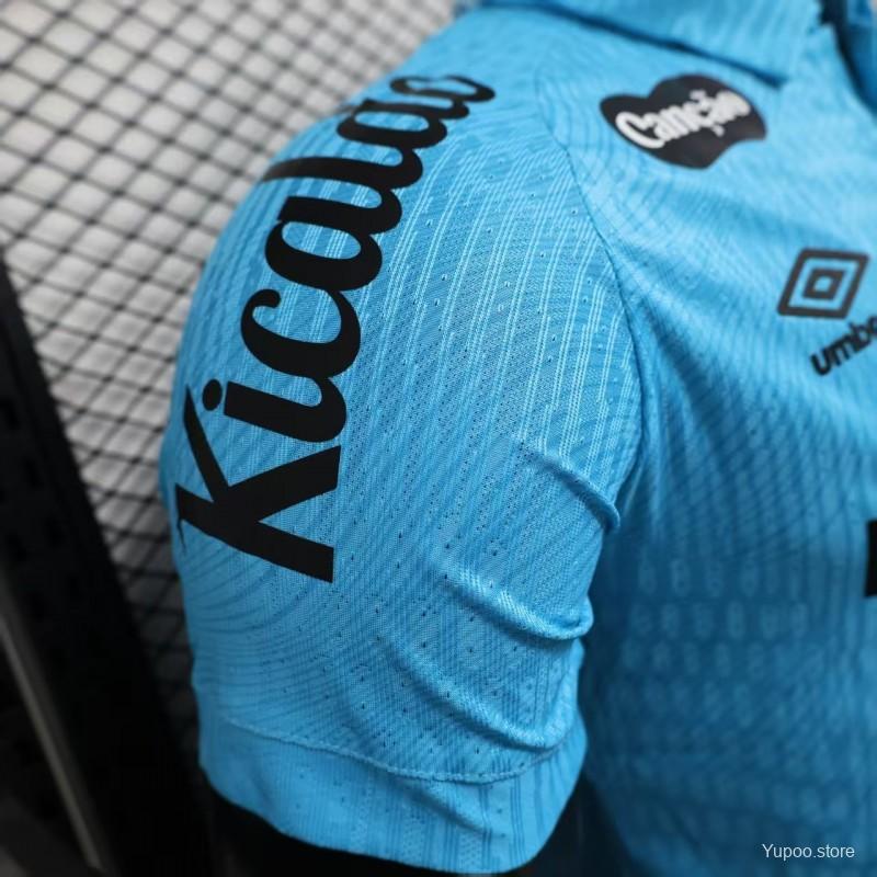 Camisola Santos FC 2025-26 Alternativa Azul Versão Jogador Todos Patrocinadores