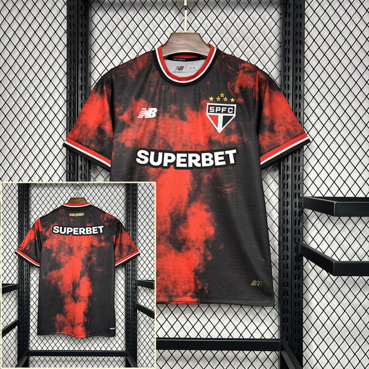 Camisola São Paulo 2024-25 Alternativa Vermelha Versão Adepto Todos Patrocinadores