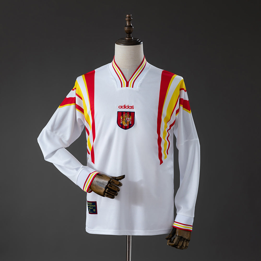 Camisola Manga Comprida Espanha 1996 Alternativa Branca Versão Adepto