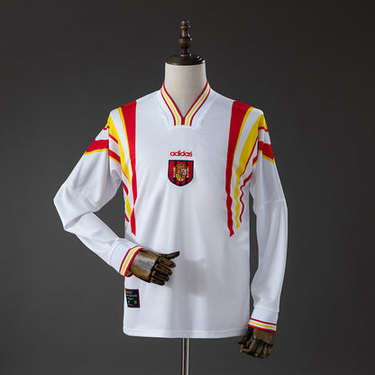 Camisola Manga Comprida Espanha 1996 Alternativa Branca Versão Adepto