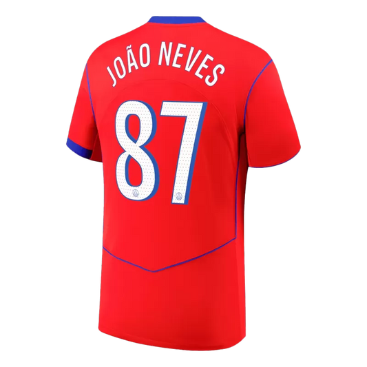 Camisola FC Paris Saint-Germain 2025-26 Alternativa Vermelha Versão Adepto JOÃO NEVES #87