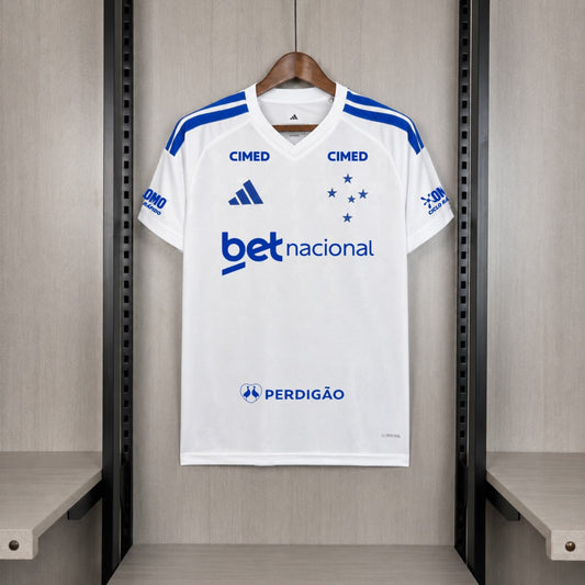 Camisola Cruzeiro EC 2026-27 Alternativa Branca Versão Adepto Todos Patrocinadores