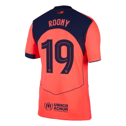 Camisola FC Barcelona 2025-26 Alternativa Laranja UCL Versão Adepto ROONY #19