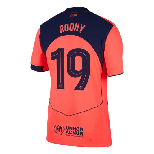 Camisola FC Barcelona 2025-26 Alternativa Laranja UCL Versão Adepto ROONY #19