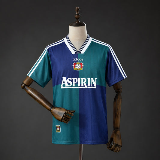 Camisola Bayer 04 Leverkusen 1997-98 Alternativa Azul Versão Adepto