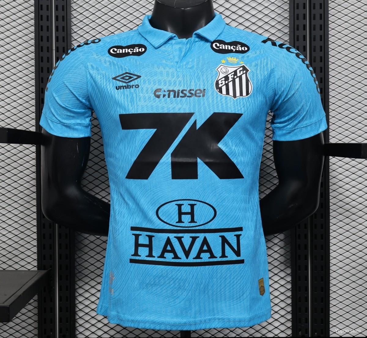 Camisola Santos FC 2025-26 Alternativa Azul Versão Jogador Todos Patrocinadores