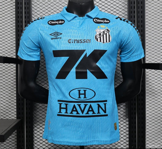 Camisola Santos FC 2025-26 Alternativa Azul Versão Jogador Todos Patrocinadores